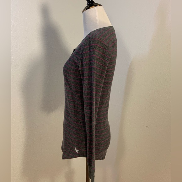 VGUC Eddie Bauer Grey w/Pink Stripe Long Sleeve Shirt - Picture 2 of 7